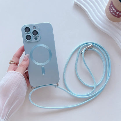 【Magnet内蔵】マットメタル ストラップ付きシンプルデザイン スマホケース｜iPhone対応 #251106