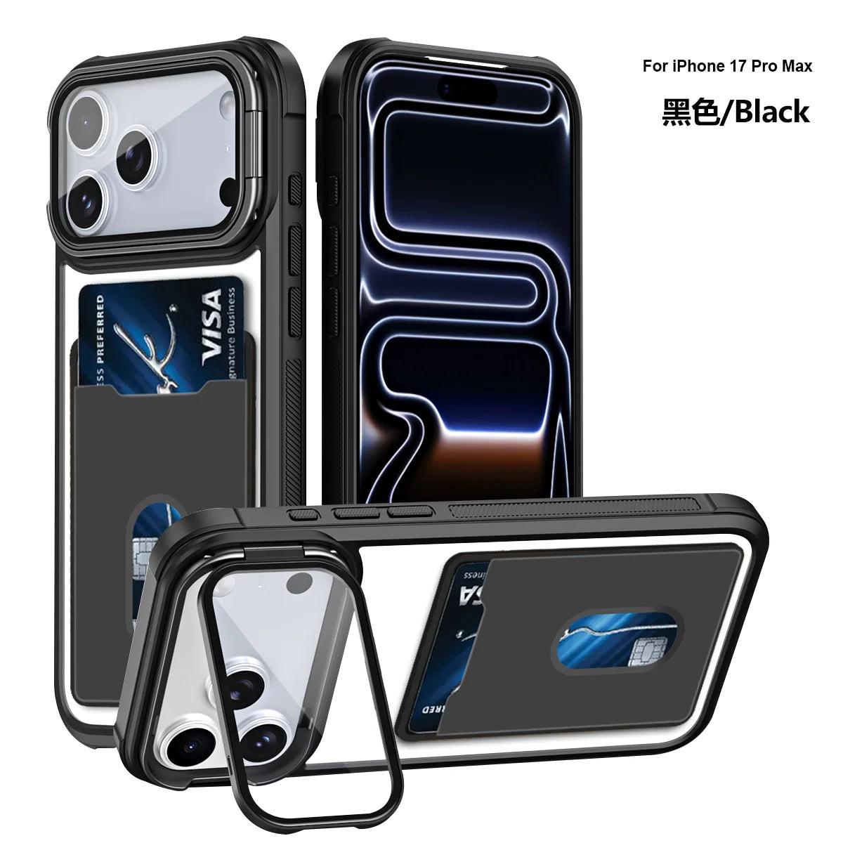 カード収納付き カメラ保護スタンド iPhoneケース｜耐衝撃フレーム #240328