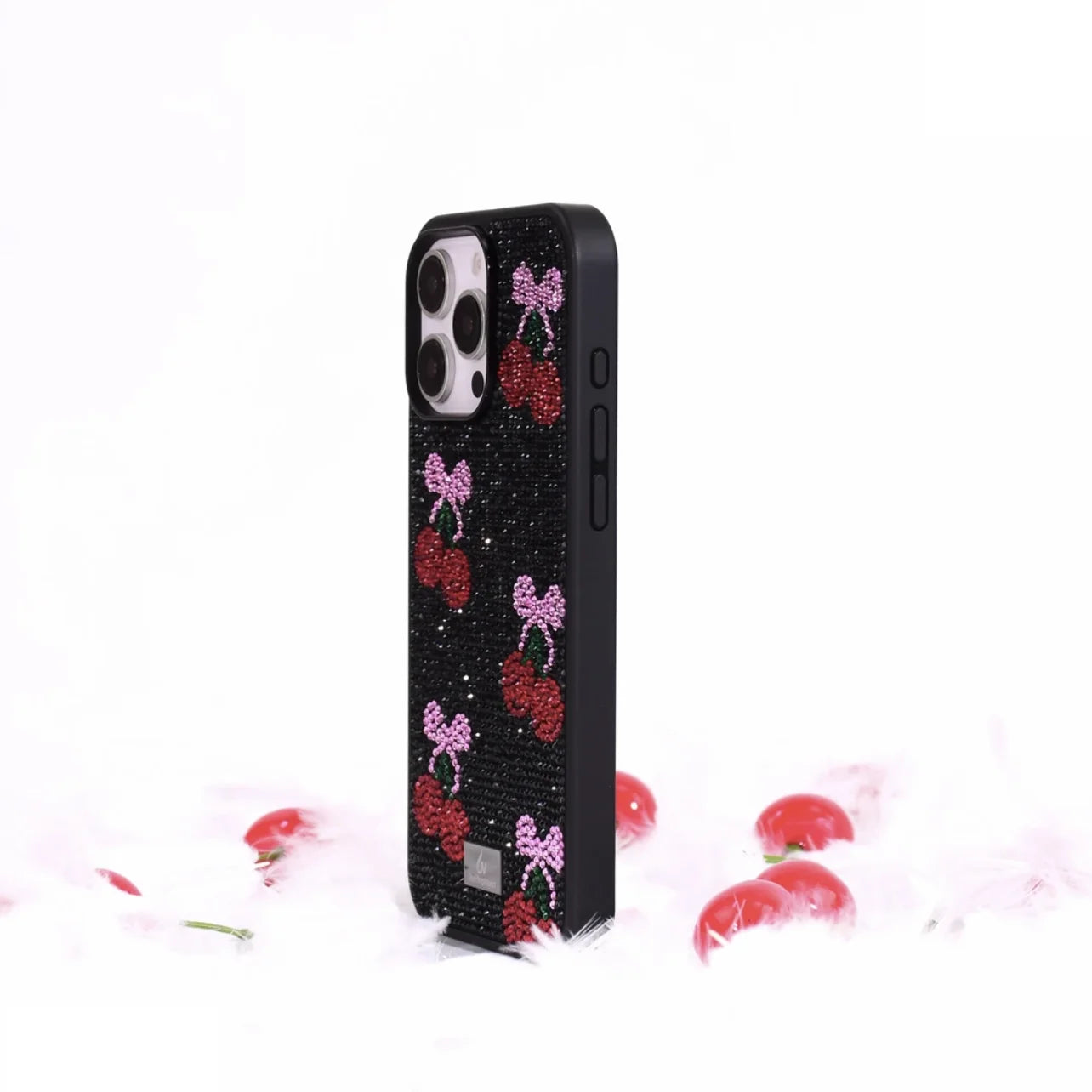 【キラキラビジューシリーズ】チェリー さくらんぼモチーフ フルラインストーン グリッター デコ スマホケース｜iPhone対応 #260120