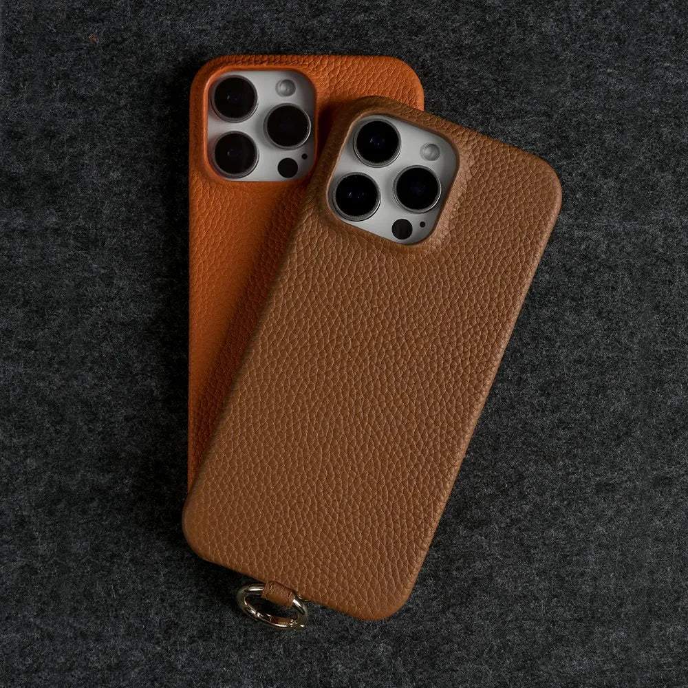 【本革シリーズ】名入れカスタム ロングストラップ付き レザー スマホケース｜ iPhoneケース #241011