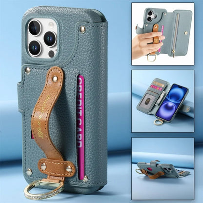 【ブックスタイル】キーリング付き レザー調 財布一体型 手帳型 iPhoneケース｜ファスナー収納・多色展開 #240128