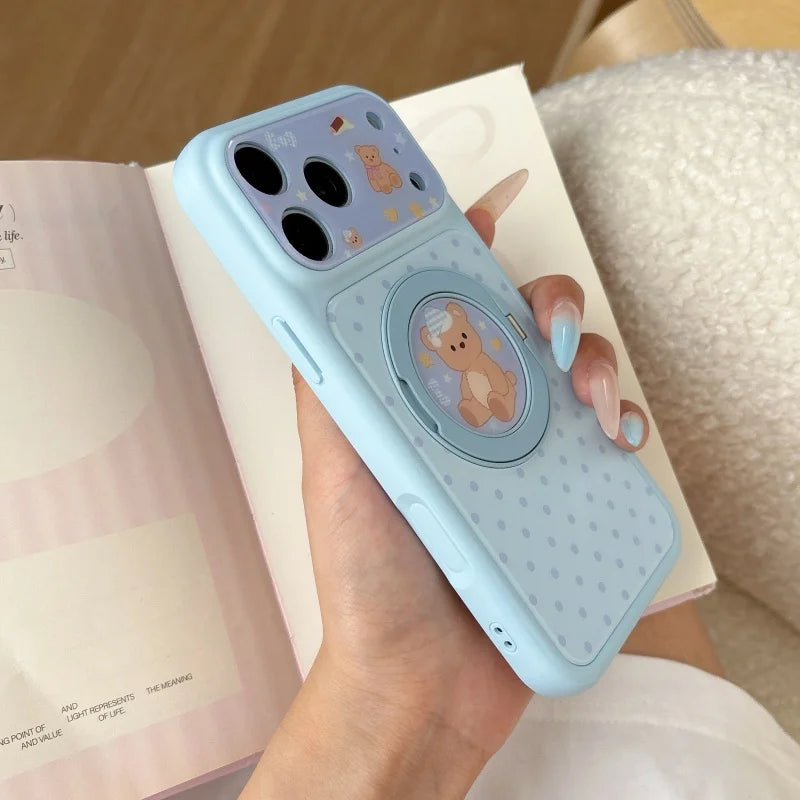 スリーピーベア グリップ付き iPhoneケース｜くまモチーフ・淡色ブルー・韓国ガーリー #230916