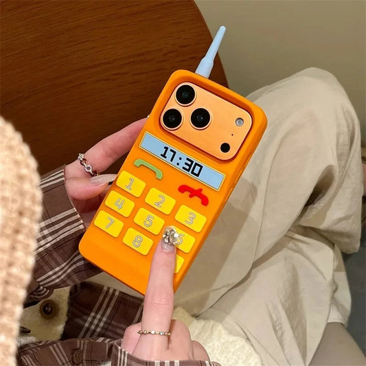 レトロフォン モバイル iPhoneケース｜立体デザイン・オレンジポップ #230711