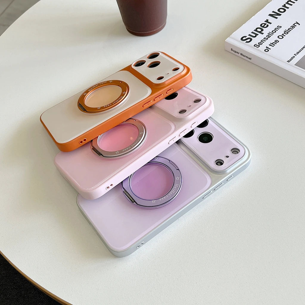 ふんわり 滲みチーク グラデ リンググリップ iPhoneケース｜パステルカラー・スタンド付き #230913