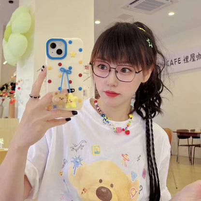 【アニマルシリーズ】くま＆スター 立体デザイン かわいいポップカラー スマホケース｜iPhone対応 #251015