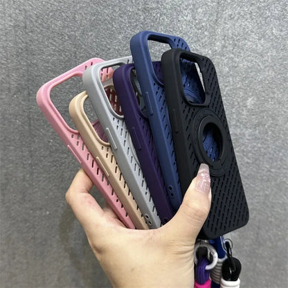 【折りたたみリングスタンド】耐衝撃 iPhoneケース ロープストラップ付き  落下防止 スポーツ風デザイン シリコンケース ｜iPhone対応 #250410