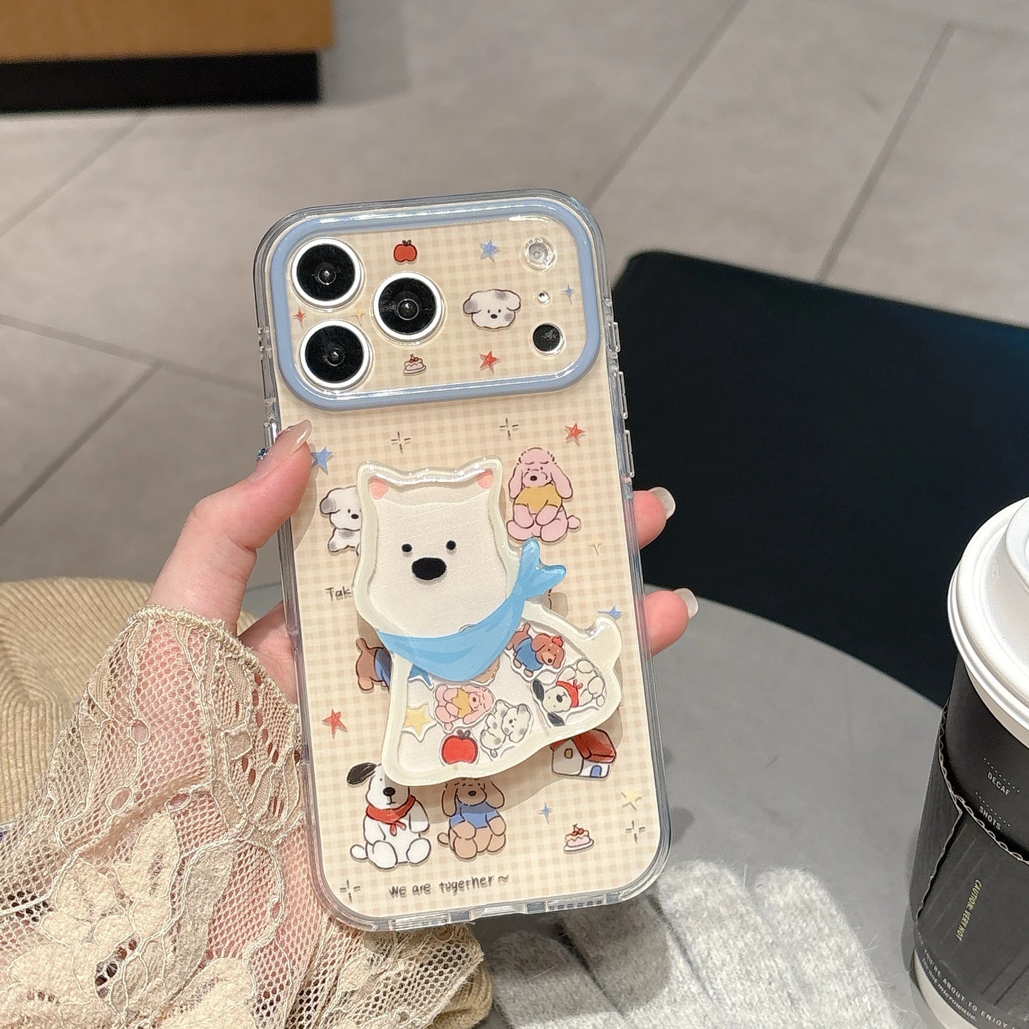 ゆるかわアニマル 犬 ウエスティ ホワイトテリア 立体グリップ付き iPhoneケース｜韓国風・落下防止 #231203