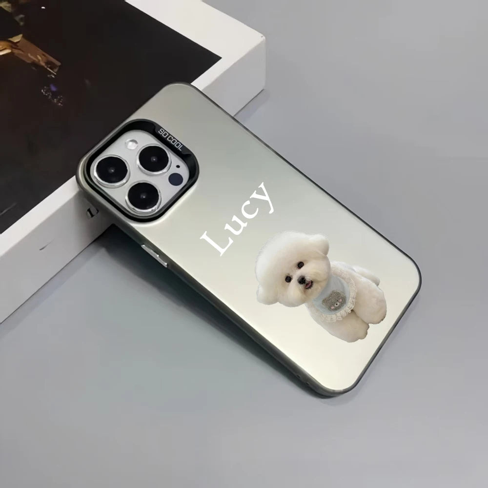 【カスタムNAMEシリーズ】ペット写真 × カスタム ネーム 印字 マット スマホケース｜iPhone対応 #241005