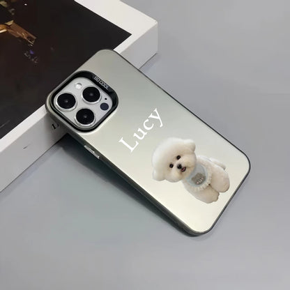 【カスタムNAMEシリーズ】ペット写真 × カスタム ネーム 印字 マット スマホケース｜iPhone対応 #241005