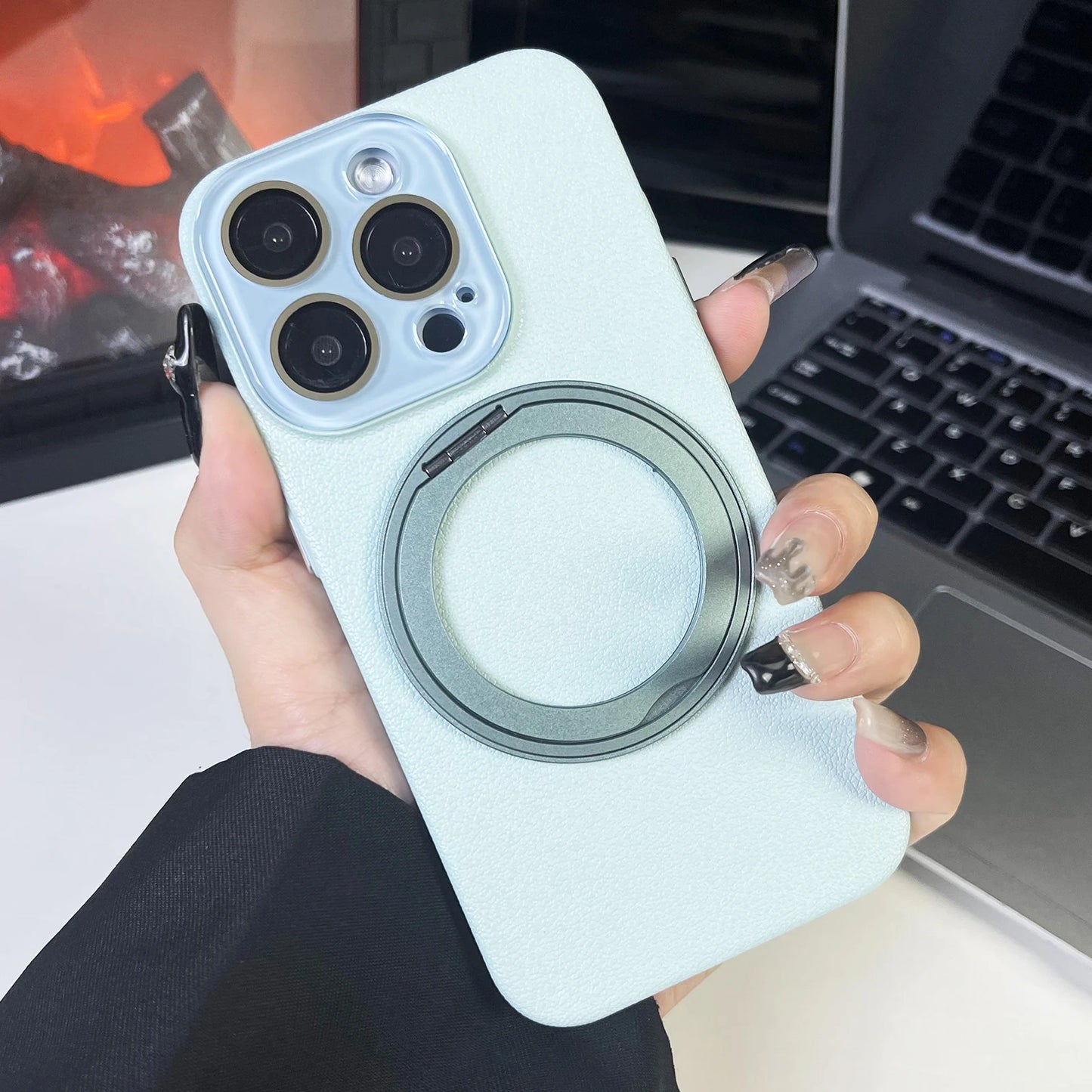 レザー調 リング付き iPhoneケース｜スタンド対応・マット仕上げ #260103