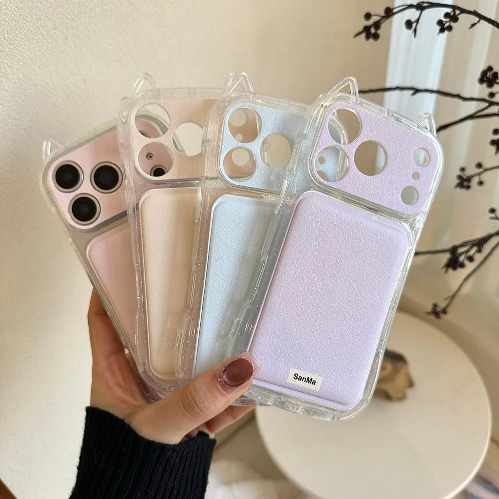 シンプル マカロンカラー 耳付き iPhoneケース｜くすみカラー・全面保護タイプ #240422