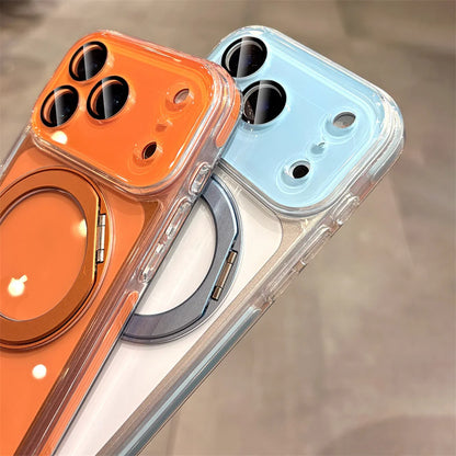 【折りたたみリングスタンド付き】クリア × カラーバンパー ストラップ付き スマホケース｜iPhone対応 #241218