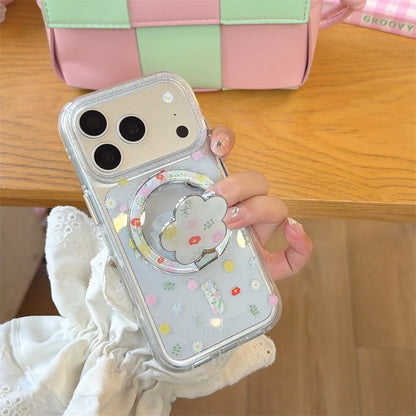 【カラフル】フラワーiPhoneケース Magnetスタンド クリア ｜ナチュラル・韓国風 #231025