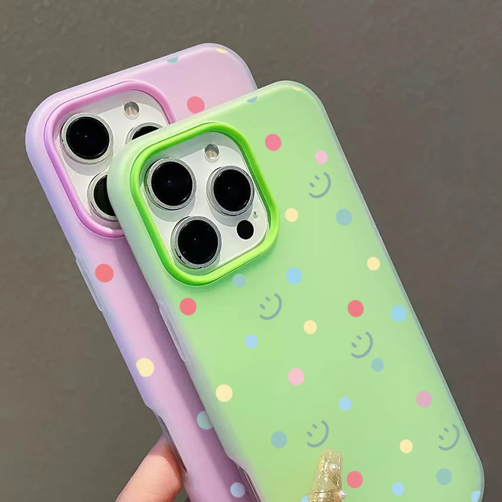 【ニコちゃんシリーズ】カラフル ポルカドット 水玉 スマイル iPhoneケース #260301