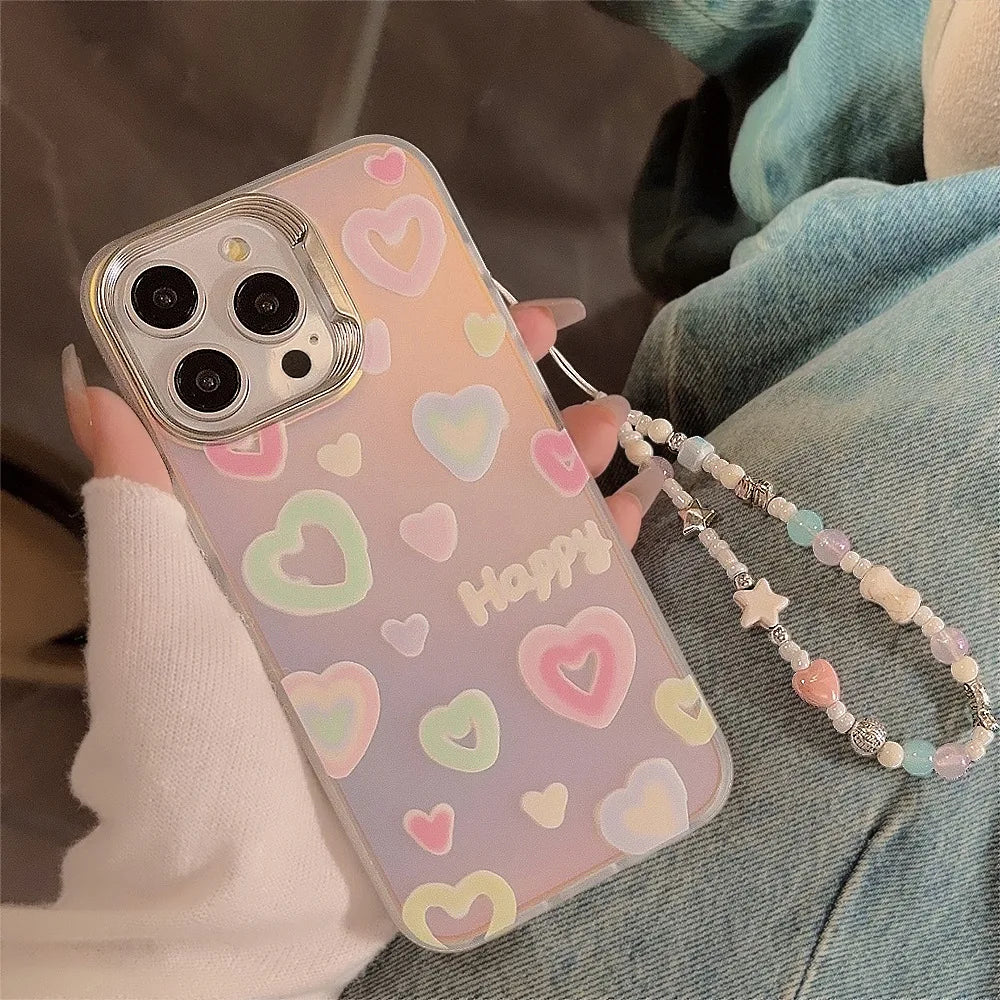 【立体ハートグリップ】パステルカラー キラキラ グリッターケース｜iPhone対応 #250504