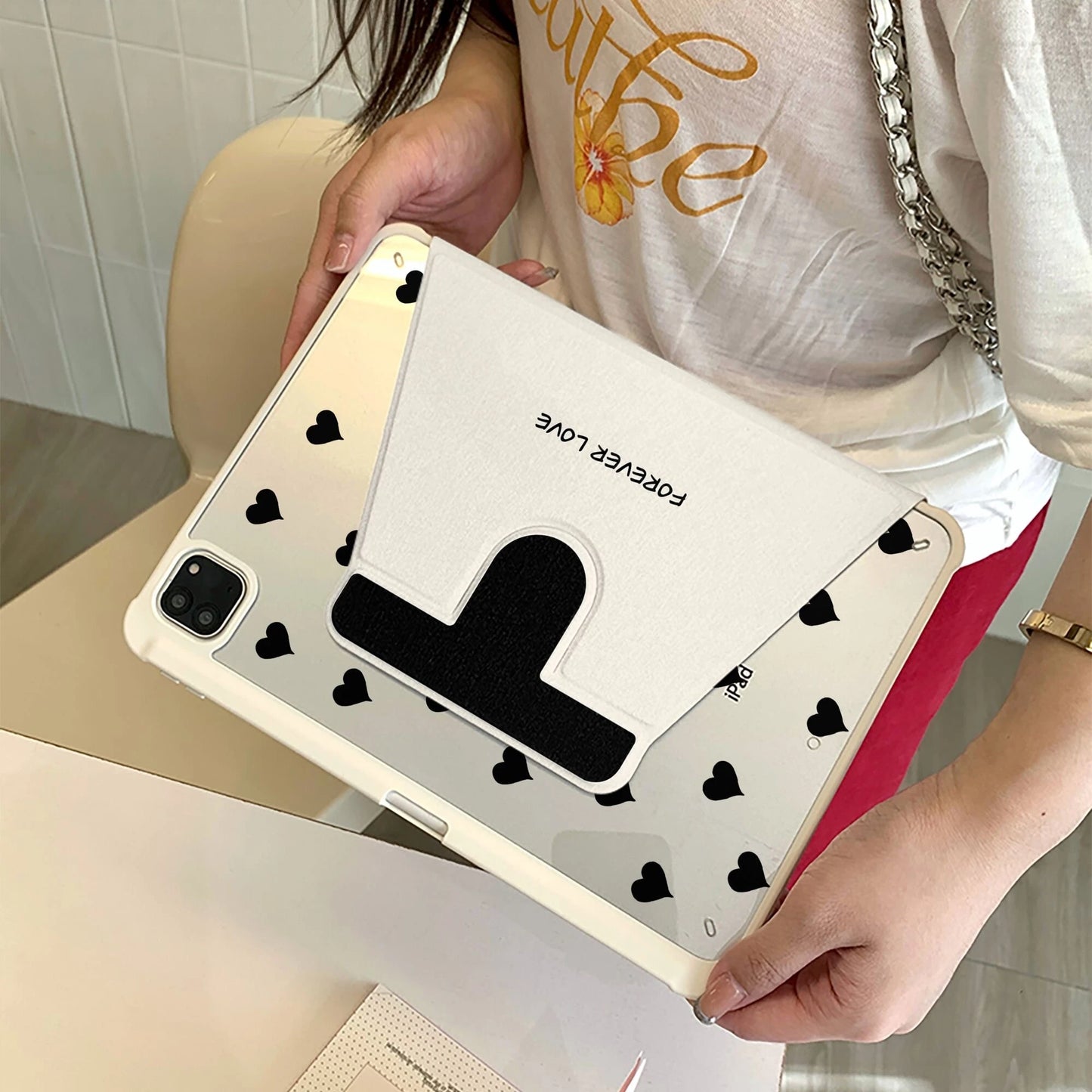 【iPadケース】スタンド付きハートドット柄 手帳型 カバー #261152