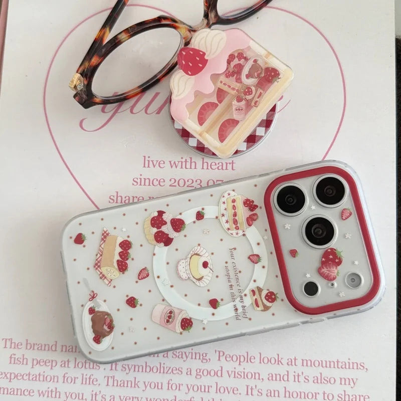 いちご ショートケーキ グリップ付き スイーツ ストロベリー iPhoneケース #240512