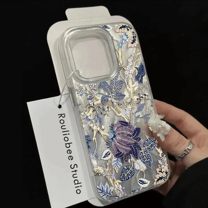 刺繍風フラワー 総柄デザイン クリア iPhoneケース｜エレガント・ボタニカル #260085