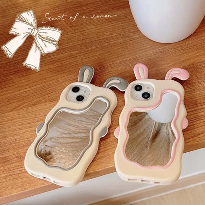 【ウェーブミラー付き】うさ耳 ラビット シリコン スマホケース｜iPhone対応 #250529
