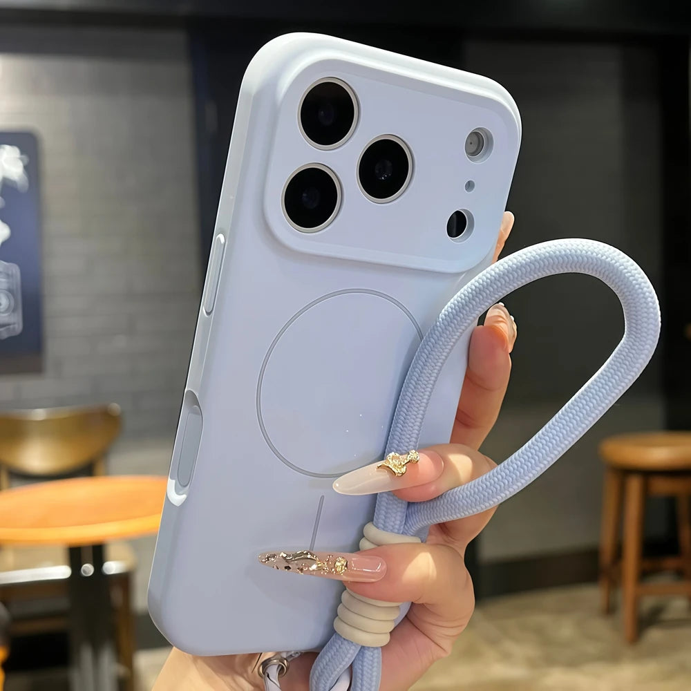 【Magnet内蔵】パステルカラー シンプル ロープストラップ付き マット スマホケース｜iPhone対応 #240708