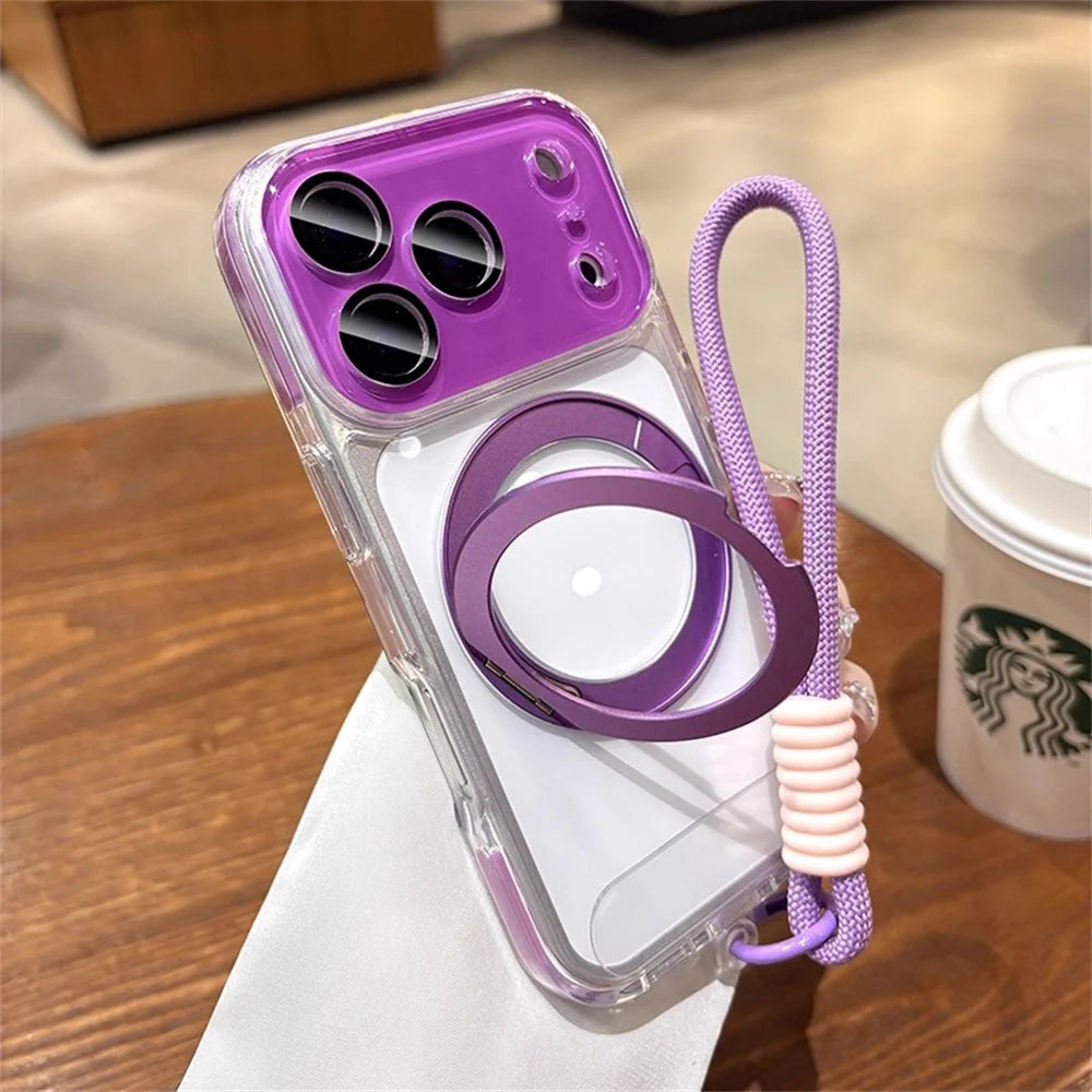 【折りたたみリングスタンド付き】クリア × カラーバンパー ストラップ付き スマホケース｜iPhone対応 #241218