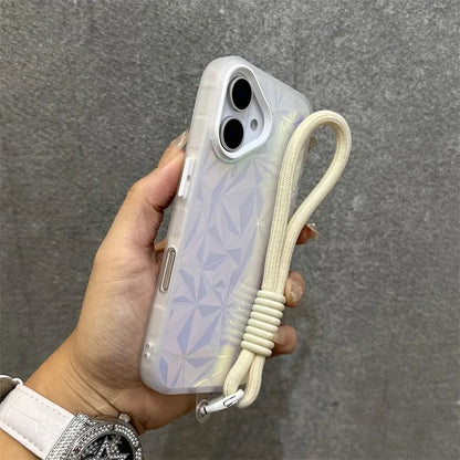 【キラキラシリーズ】幾何学模様 ホログラムデザイン ストラップ付きスマホケース｜iPhone対応 #251012