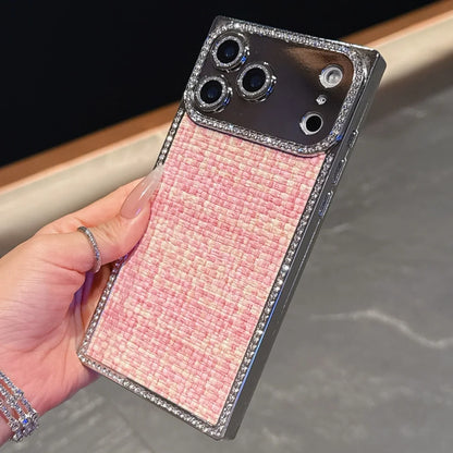 【スクエアシリーズ】ツイードジュエル ラインストーン 高級感 ツイード調 スマホケース｜iPhone対応 #250302