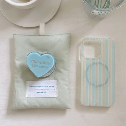 【ハートシリーズ】ストライプ＆立体ハートグリップ 大人かわいいスマホケース｜iPhone対応 #251026