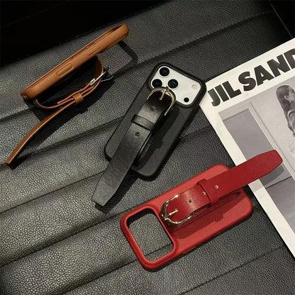 【レザーシリーズ】ベルトデザイン 高級感 レザー調 スマホケース｜iPhone対応 #251124