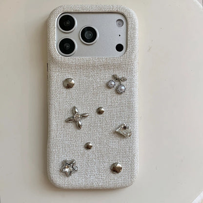 フラワー チェリーモチーフ iPhoneケース｜ビジュー装飾・布調デザイン #240530