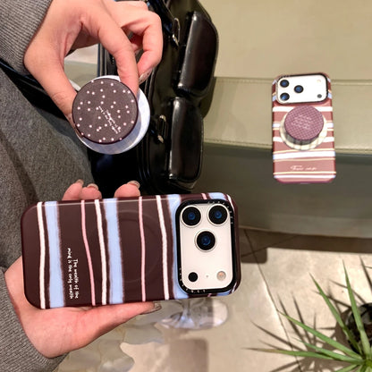 【Magnet内蔵】ボルドー マルチカラーストライプ ×ドット スター スタンド スマホケース｜iPhone対応 #241224