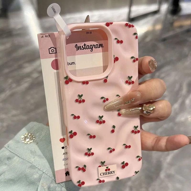 【フルーツシリーズ】小さなチェリー総柄 ポップカラー かわいいスマホケース｜iPhone対応 #251028