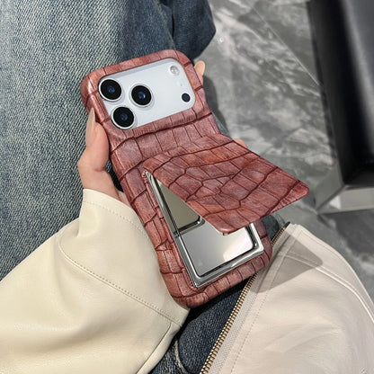 クロコ型押し レザー調 コンパクトミラー付き iPhone スマホケース #260530