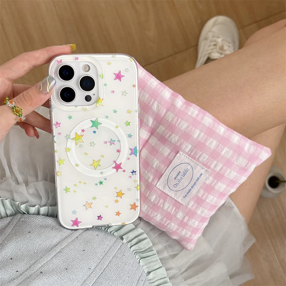 カラフルスター 星空デザイン ミラーグリップ付き Magnet内蔵 iPhoneケース｜ポップ #260020