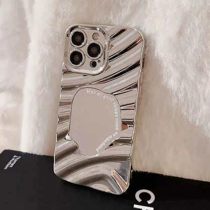 【ウェーブミラー】スタイリッシュ シルバー スマホケース｜iPhone対応 #250712