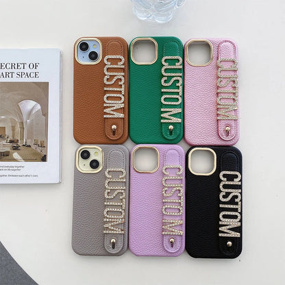 【カスタムシリーズ】名入れOK✨ ラインストーン レザー調 スマホケース｜iPhone対応 #250705