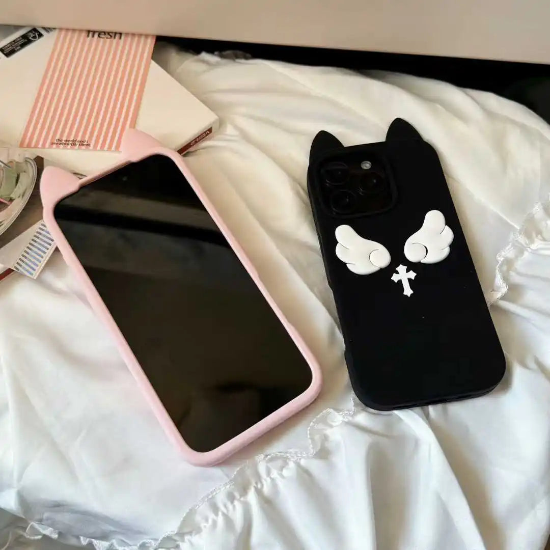 【猫耳シリーズ】エンジェルウィング 十字架 クロス iPhoneケース #240217