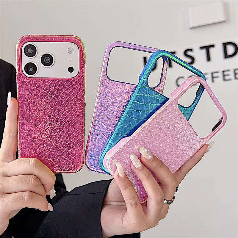 オーロラクロコダイル柄 レザー風 iPhoneケース｜ゴージャス・輝き・トレンド風  #261037