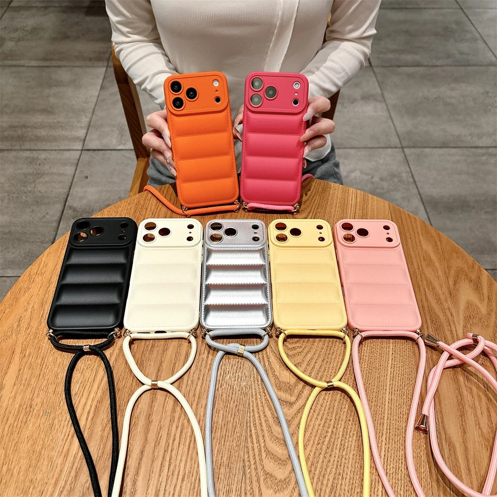 ダウンジャケット風 ソフト iPhoneケース｜ストラップ付き・カラーバリエーション豊富 #240601