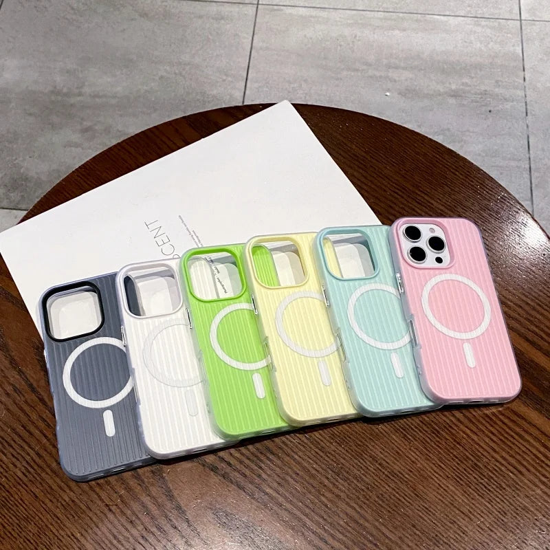【ワイヤレス充電対応シリーズ】パステルカラー スーツケース風 凹凸デザイン スマホケース｜iPhone対応 #250902