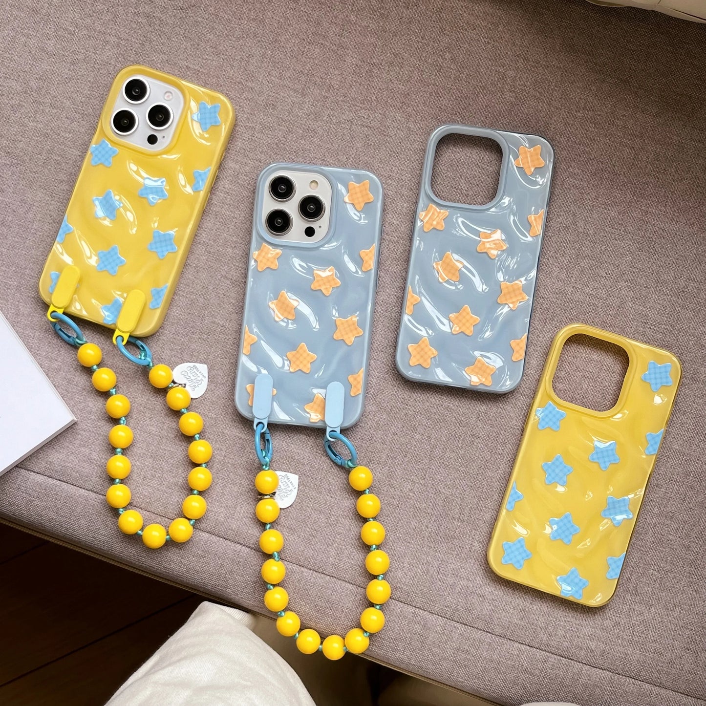 【スターシリーズ】立体3D 星柄 ポップデザイン ボールチェーン付 スマホケース｜iPhone対応 #251002