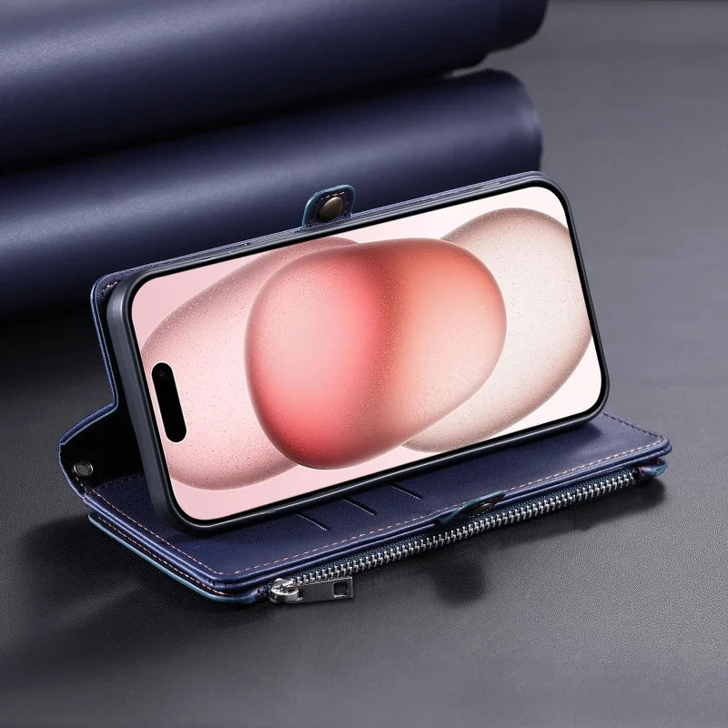 【ブックスタイル】シンプル レザー調 財布一体型 ブックスタイル 手帳型 iPhoneケース｜ショルダー対応 #240126