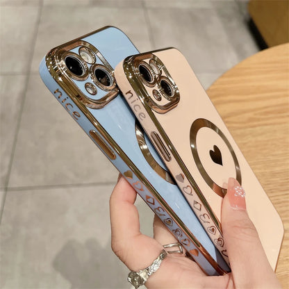 【ハートシリーズ】ゴールドフレーム＆ハートデザイン 高級感おしゃれスマホケース｜iPhone対応 #251112