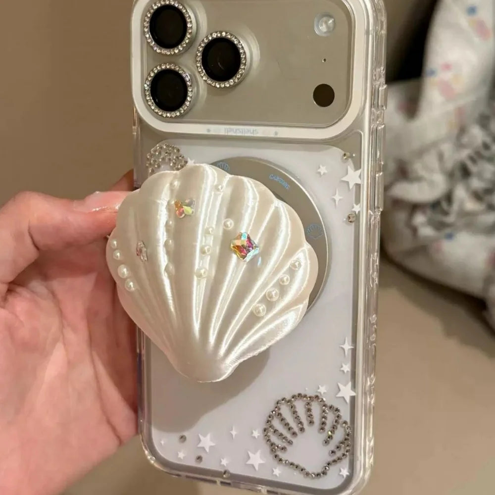 シェルモチーフ パール 貝殻グリップ iPhoneケース｜韓国ガーリー・キラキラ・マーメイドデザイン #230903
