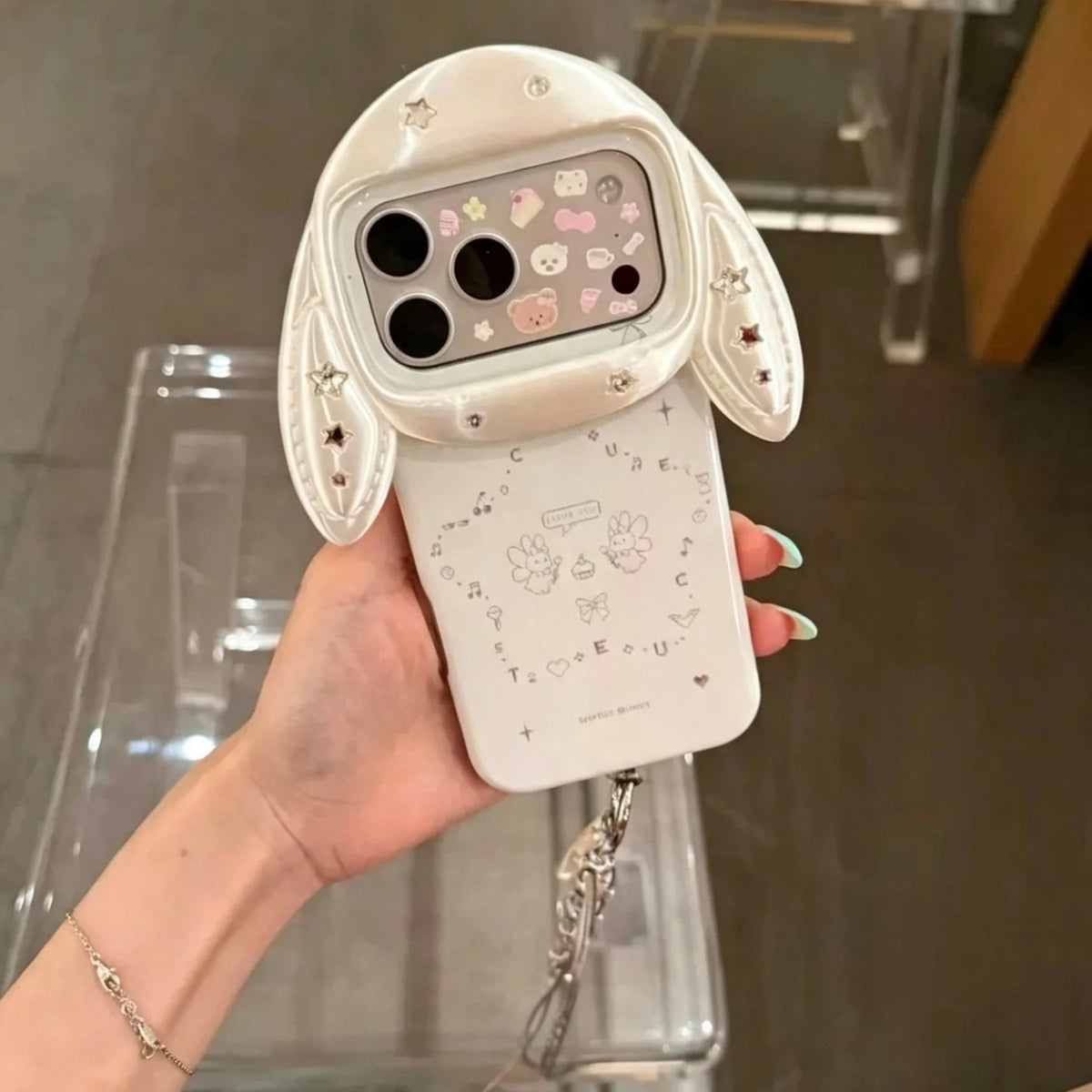 韓国風 3Dうさぎ スターチャーム付き iPhoneケース｜ウィッシュコア・ガーリー #261220