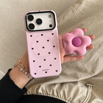 【フラワーハートグリップ】ハートドット×立体フラワーグリップ スマホケース｜iPhone対応 #250330