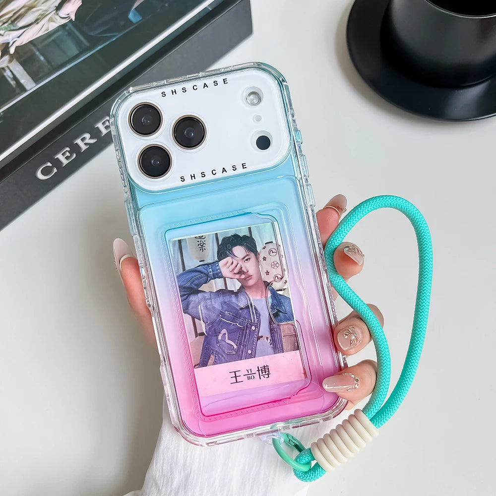 【グラデーションシリーズ】キラキラ透明感 グラデーションカラー カード収納付き スマホケース｜iPhone対応 #251022