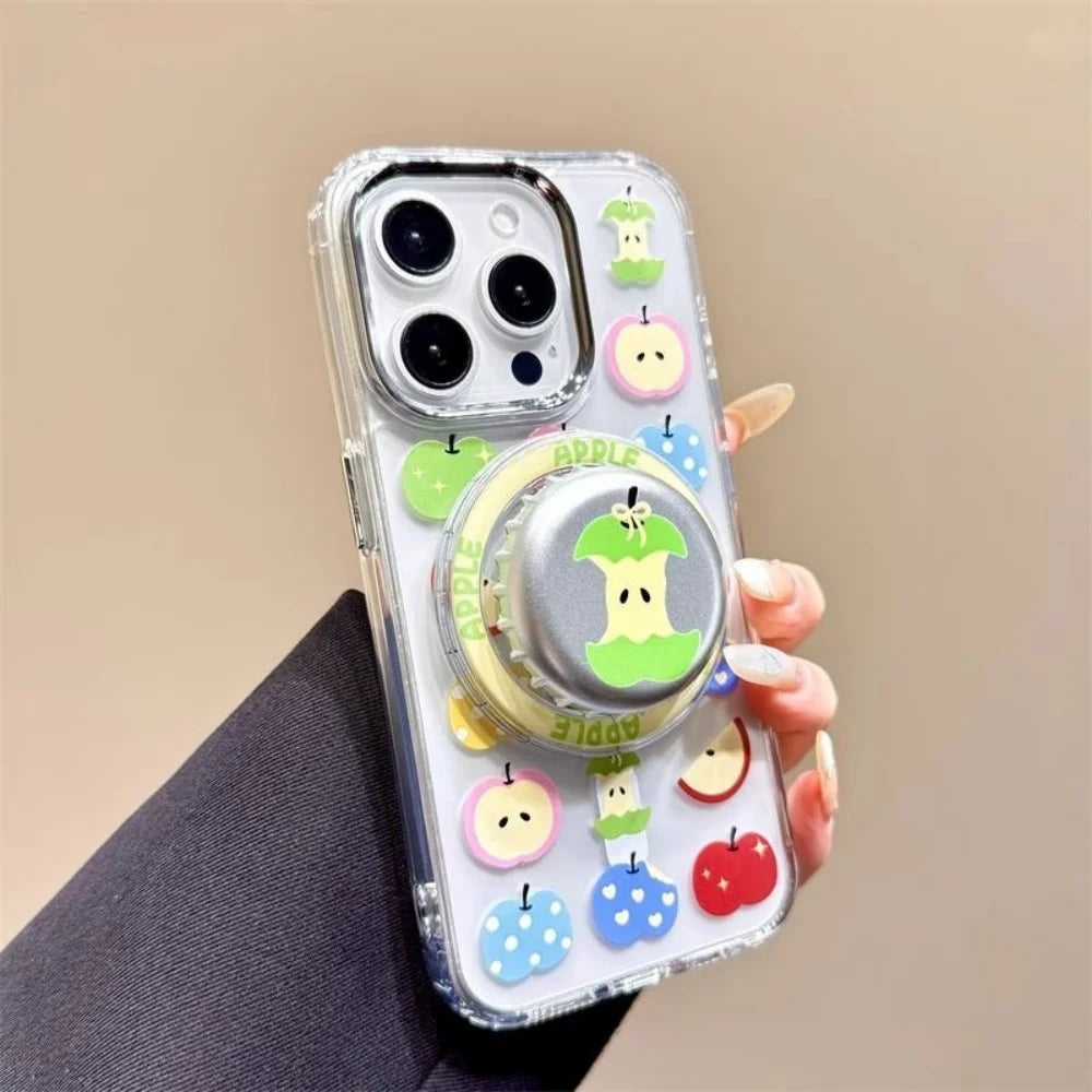 【スマホグリップ】りんご 王冠デザイン スマホグリップ マグネット対応｜ポップ・レトロ #261271　