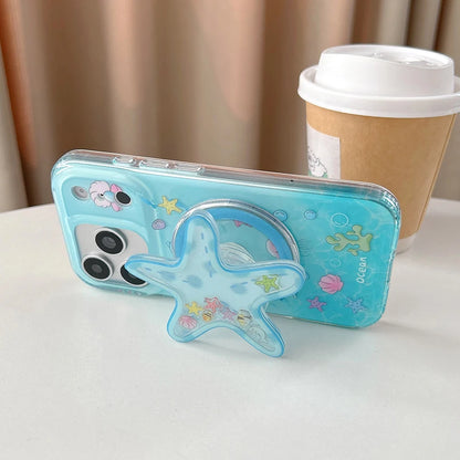 海の生きもの オーシャンモチーフ ヒトデ 立体グリップ付き マリン iPhoneケース｜Magnet内蔵 #231127