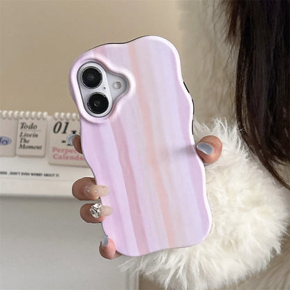 【ウェーブシリーズ】水彩風ストライプ 立体ぷっくりデザイン ウェーブフレーム スマホケース｜iPhone対応 #250905